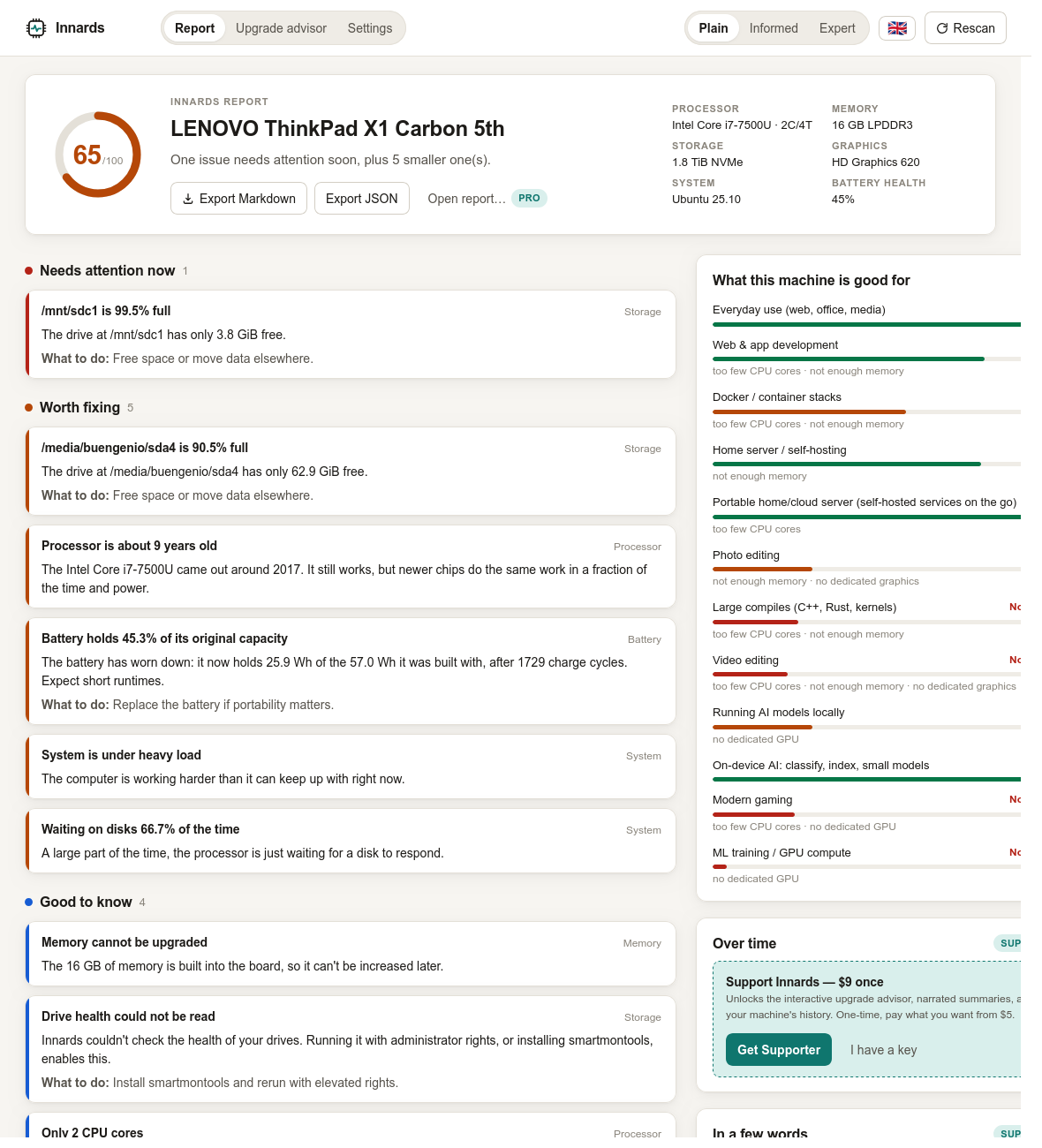 Same report at the plain level
